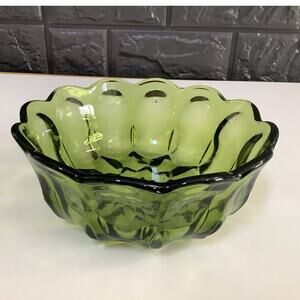 Vintage Green Depression Glass Scalloped Bubble Bowl